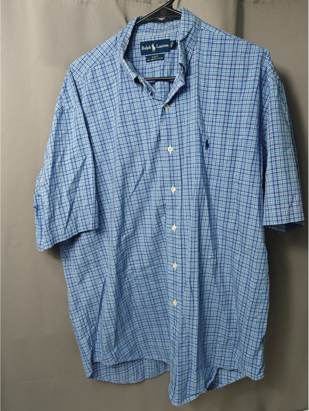 Ralph Lauren Blake Men’s Large Blue Plaid Short Sleeve Button Down Shirt
